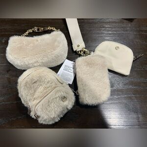 Lululemon Athletica Cream Faux Fur Key & Card Holder Set